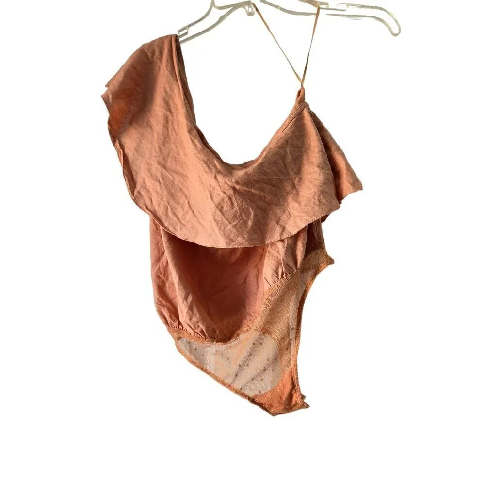 Free People Intimately Free NWT Peach Linen One Shoulder Bodysuit Size XS
